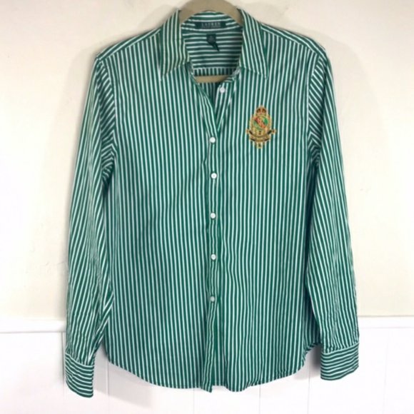 Polo Ralph Lauren Ellen Crest Logo Stripe Women's Shirt - Picture 1 of 3